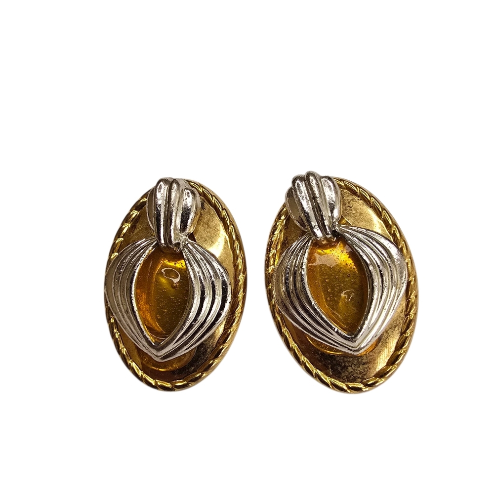 Gold Tone And Silver Tone Oval Earrings